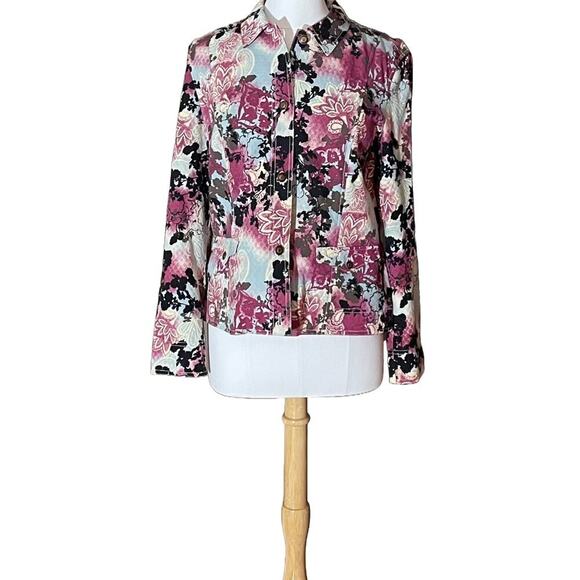 Amber Sun Boho Floral Paisley Textured Denim/Jean Jacket Pastel Blue, Purple L - Picture 1 of 10